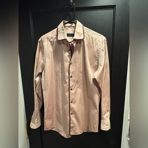 Prada Blush Pink Satin Dress Shirt with Burgundy Trim  38/15 3/4 sleeves Italy